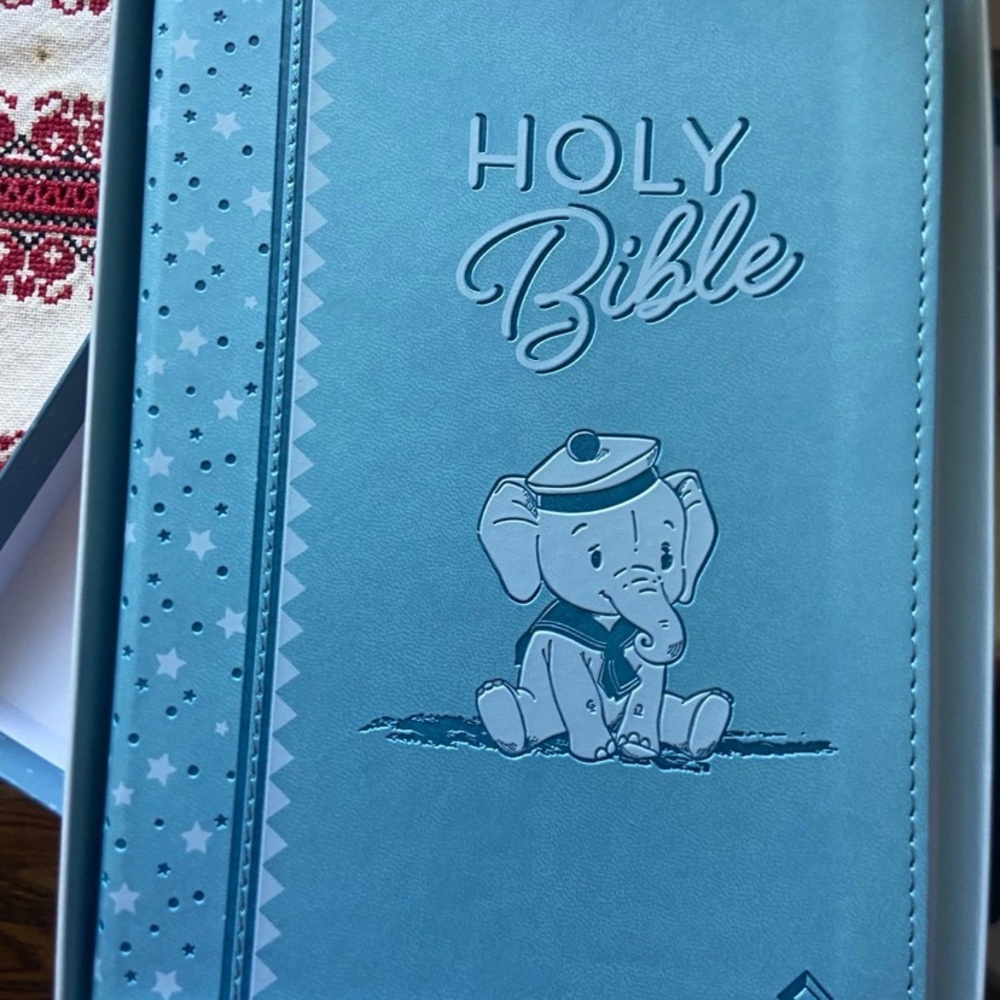 Blue Holy Bible with Elephant Design